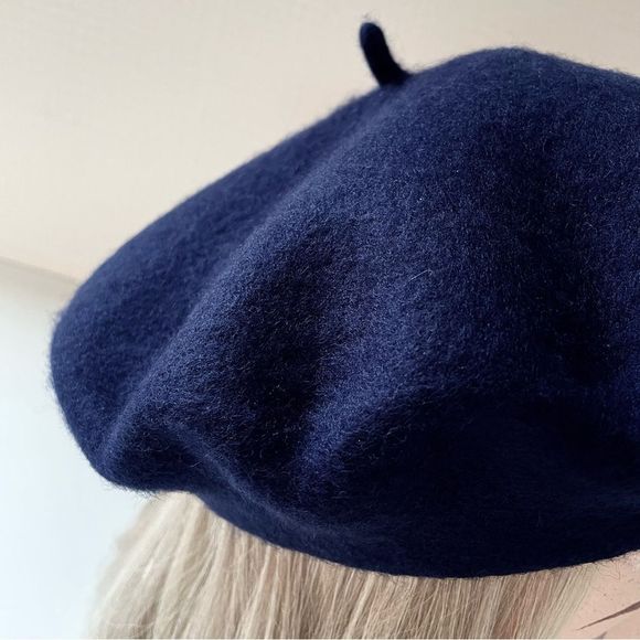 French Style Beret, Deep Blue, Classic Tail @ Center Top, Felted Wool Fe… - Picture 3 of 8